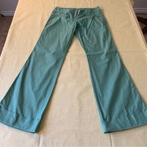 Vintage Women's Green Pants lace trim, flair leg, No stretch 100%Cotton.